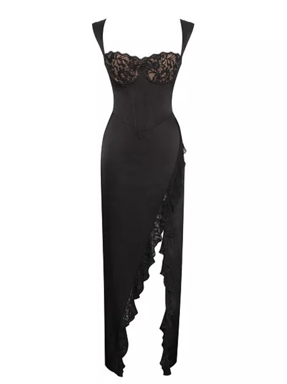 Miss Circle Freddie Black Lace Satin Maxi Corset Dress XXS